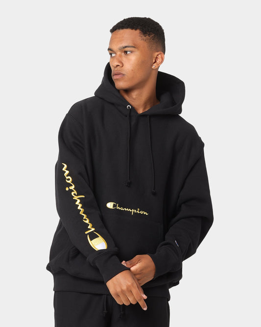 Champion Men's Rev Weave Script Hoodie Black/Gold