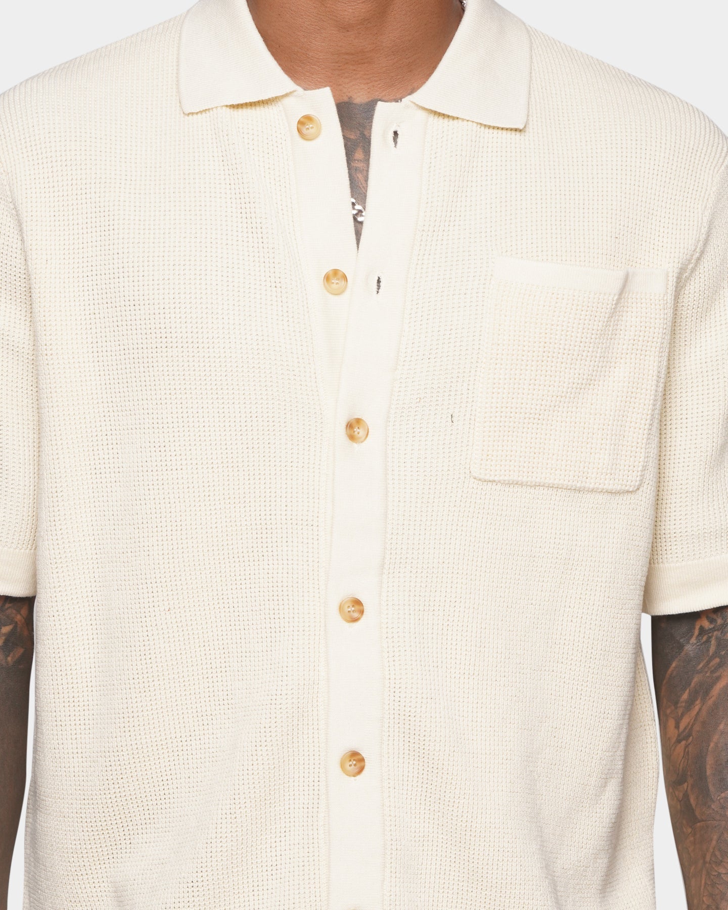 XXIII Zyair Knit Rib Button Up Shirt Cream