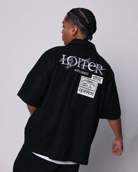 Loiter Witness Button Up T-Shirt Black