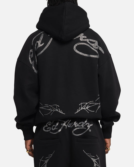 Ed Hardy Cyber Rhinestone Zip-Up Hoodie Black