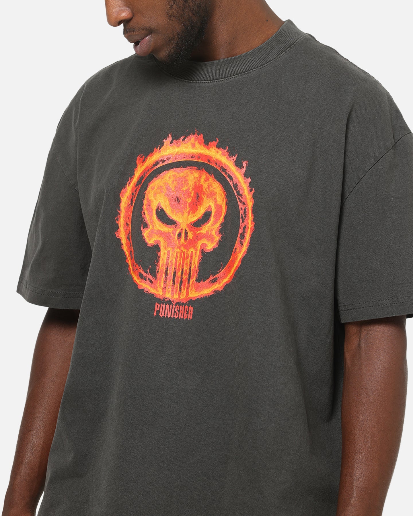 73Studio Marvel Punisher Flames Heavy T-Shirt Black Wash