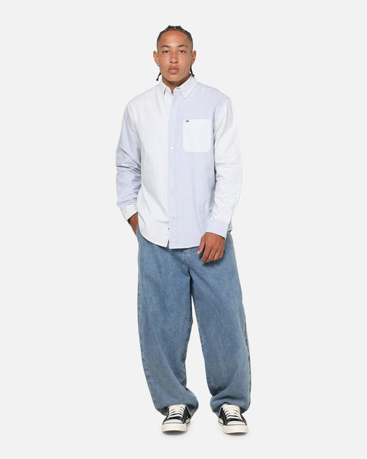 Tommy Jeans Relaxed Oxford Stripes Button Up Shirt Blue Pinstripe