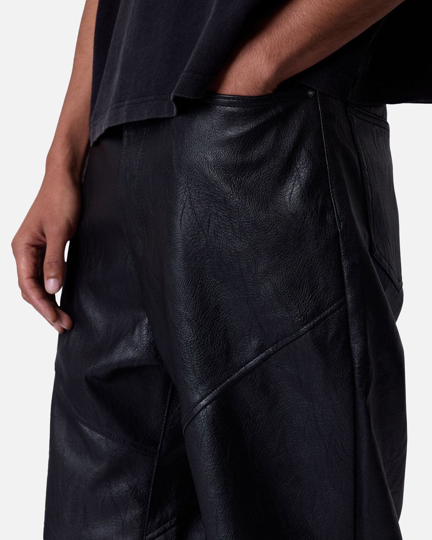 MNML Ultra Baggy Vegan Leather Pants Black