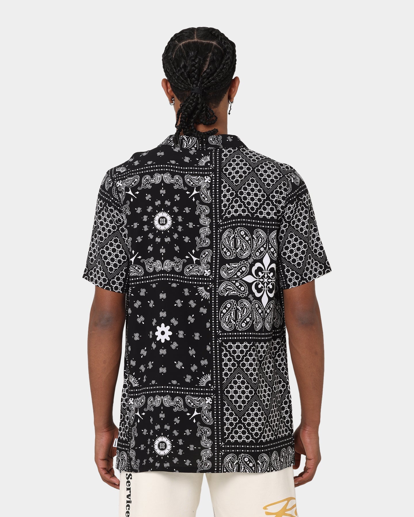 Carre Bandana Ultra Short Sleeve Button Up Shirt Black