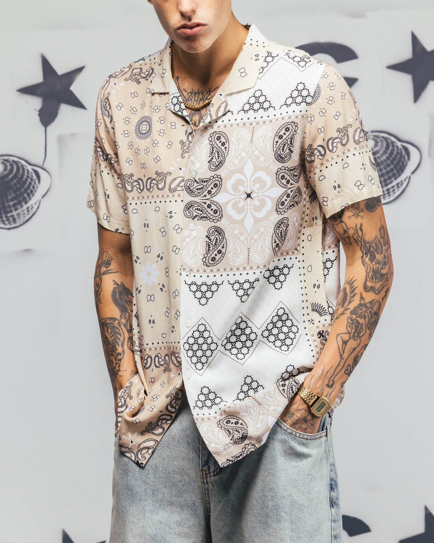 Carré Bandana Ultra Button Up Shirt Stone