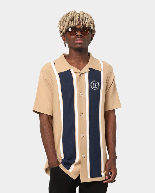 Last Kings Chain Stripe Knit Button Up Sand/Navy