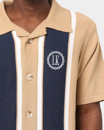 Last Kings Chain Stripe Knit Button Up Sand/Navy