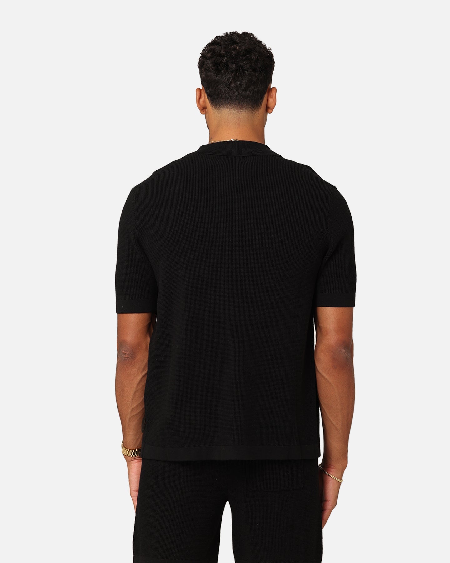 XXIII Zyair Knit Rib Button Up Shirt Black