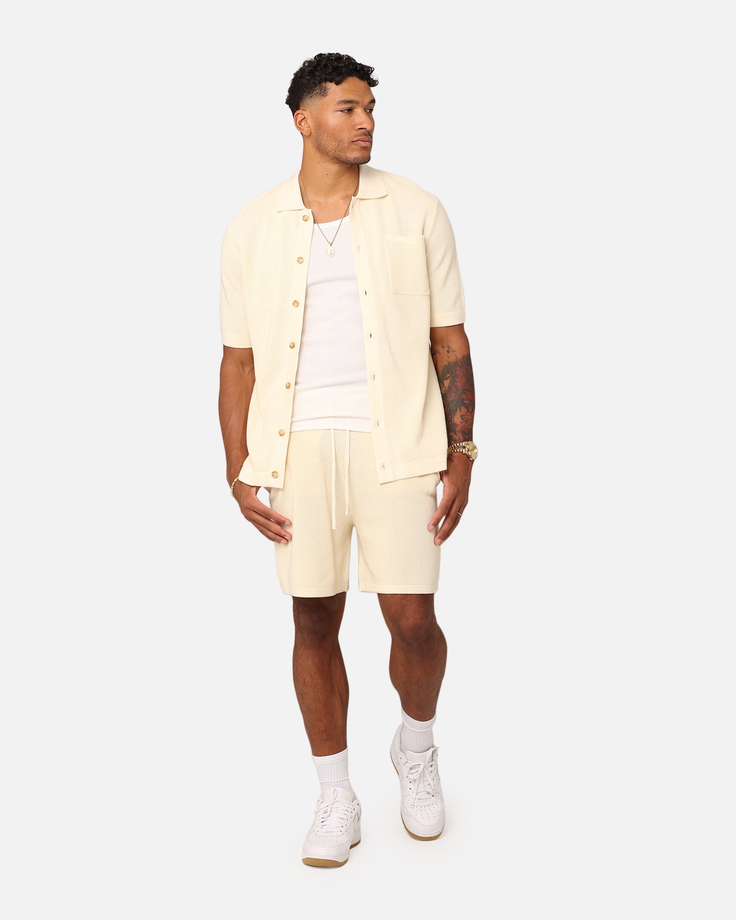 XXIII Zyair Knit Rib Button Up Shirt Cream