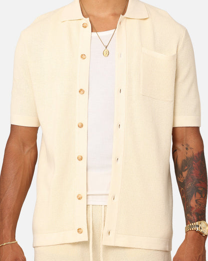 XXIII Zyair Knit Rib Button Up Shirt Cream