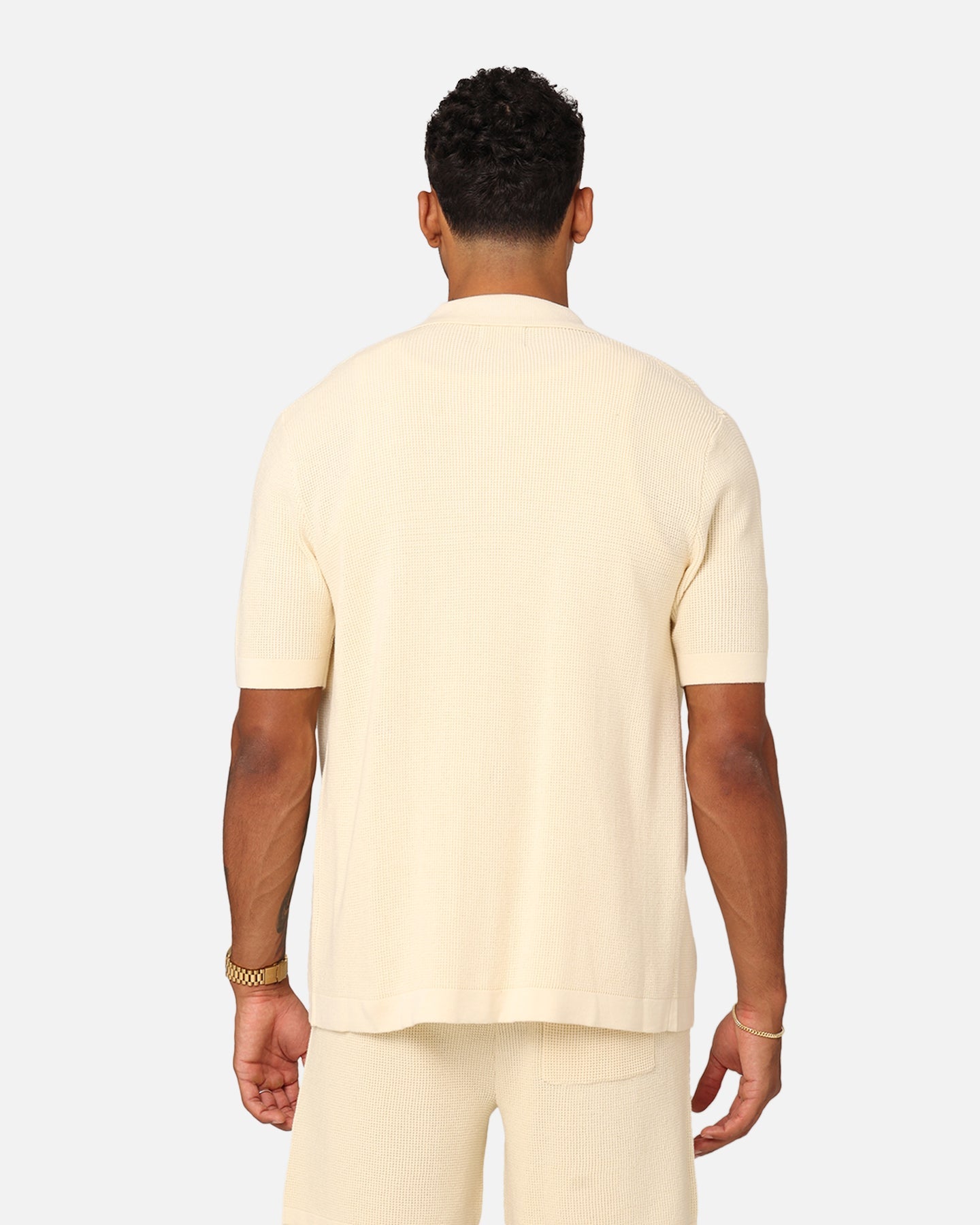 XXIII Zyair Knit Rib Button Up Shirt Cream