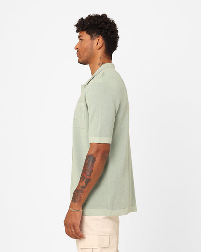XXIII Zyair Knit Rib Button Up Shirt Sage