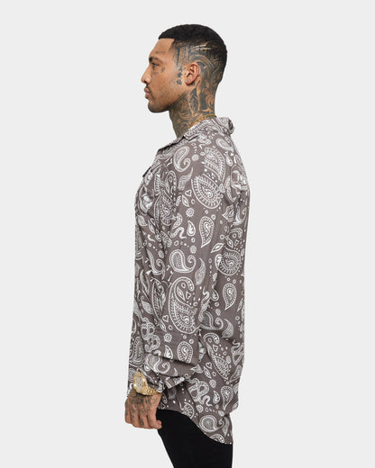 Saint Morta Paisley Skulls Long Sleeve Button Up Shirt Vintage Brown