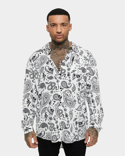 Saint Morta Paisley Skulls Long Sleeve Button Up Shirt White/Black