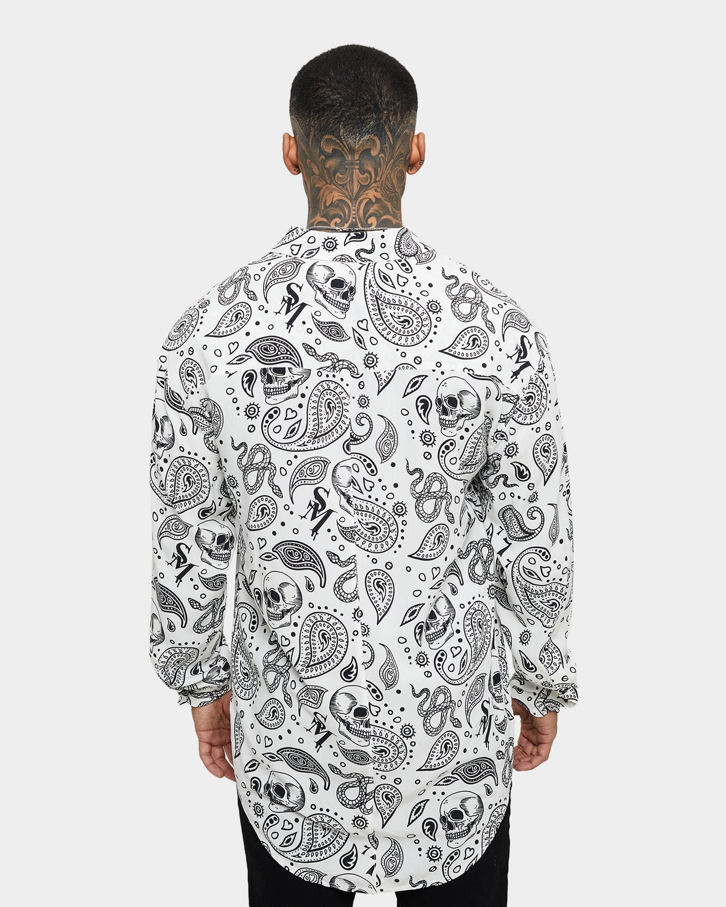 Saint Morta Paisley Skulls Long Sleeve Button Up Shirt White/Black