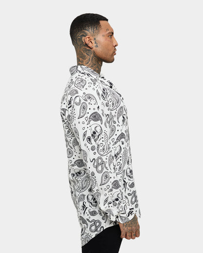 Saint Morta Paisley Skulls Long Sleeve Button Up Shirt White/Black