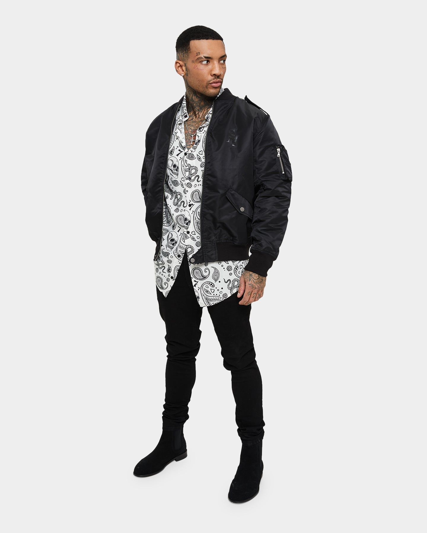 Saint Morta Paisley Skulls Long Sleeve Button Up Shirt White/Black