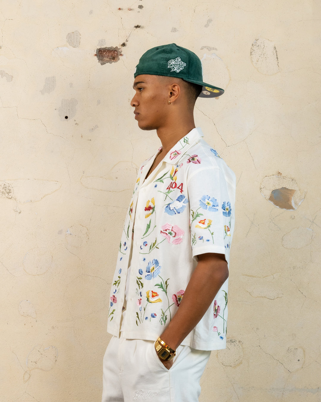 404 Midsommar Embroidered Button Up T-Shirt Ecru