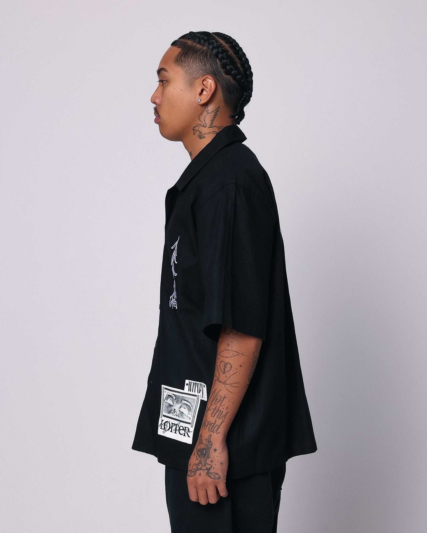 Loiter Witness Button Up T-Shirt Black