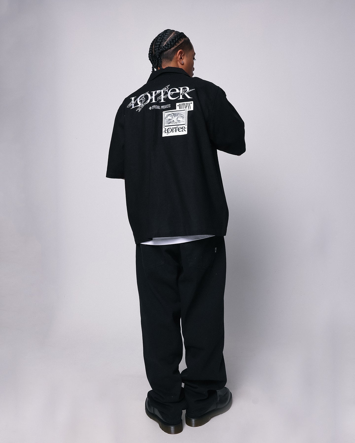 Loiter Witness Button Up T-Shirt Black