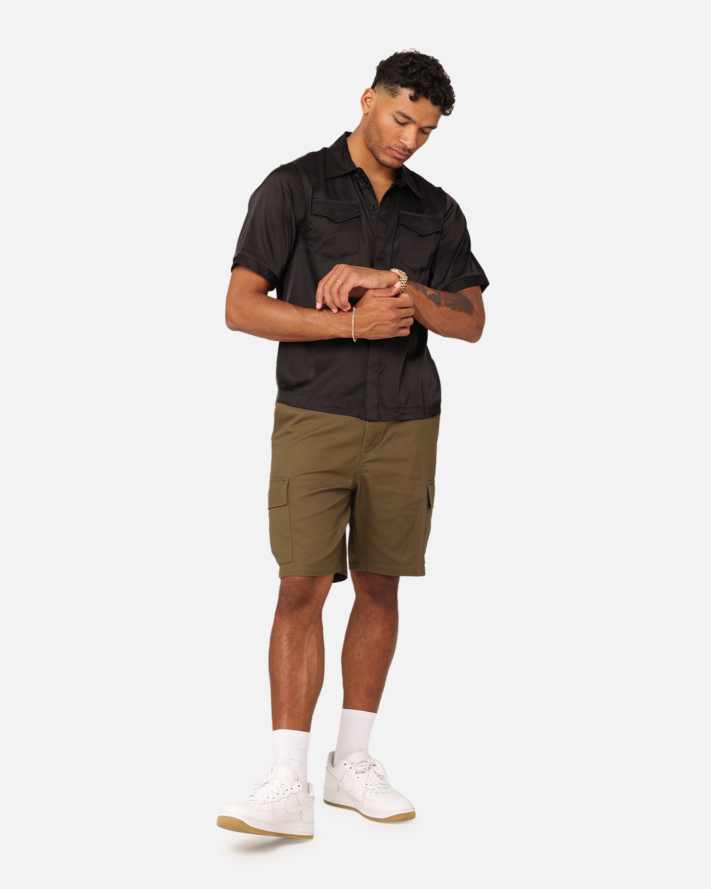 XXIII Jet Satin Button Up Shirt Black