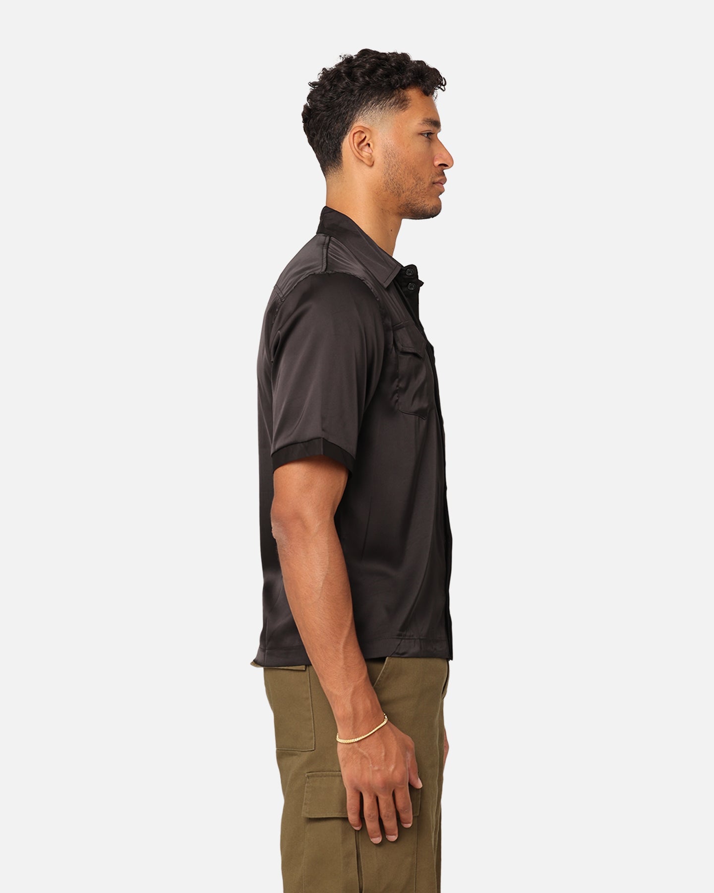 XXIII Jet Satin Button Up Shirt Black