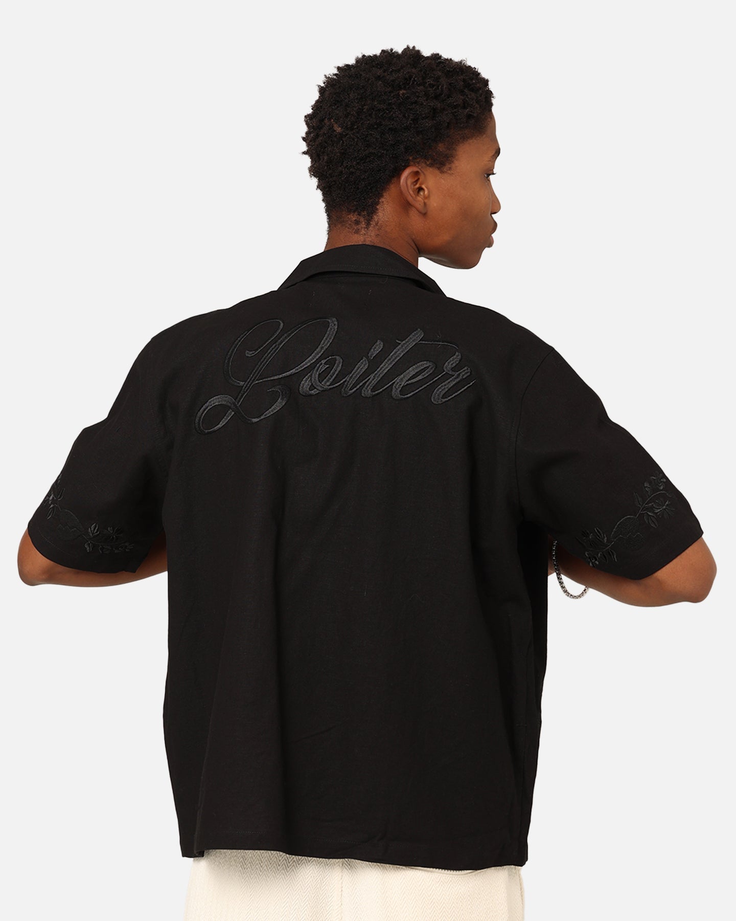 Loiter Oasis Embroidered Button Up Shirt Black