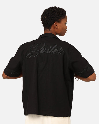Loiter Oasis Embroidered Button Up Shirt Black