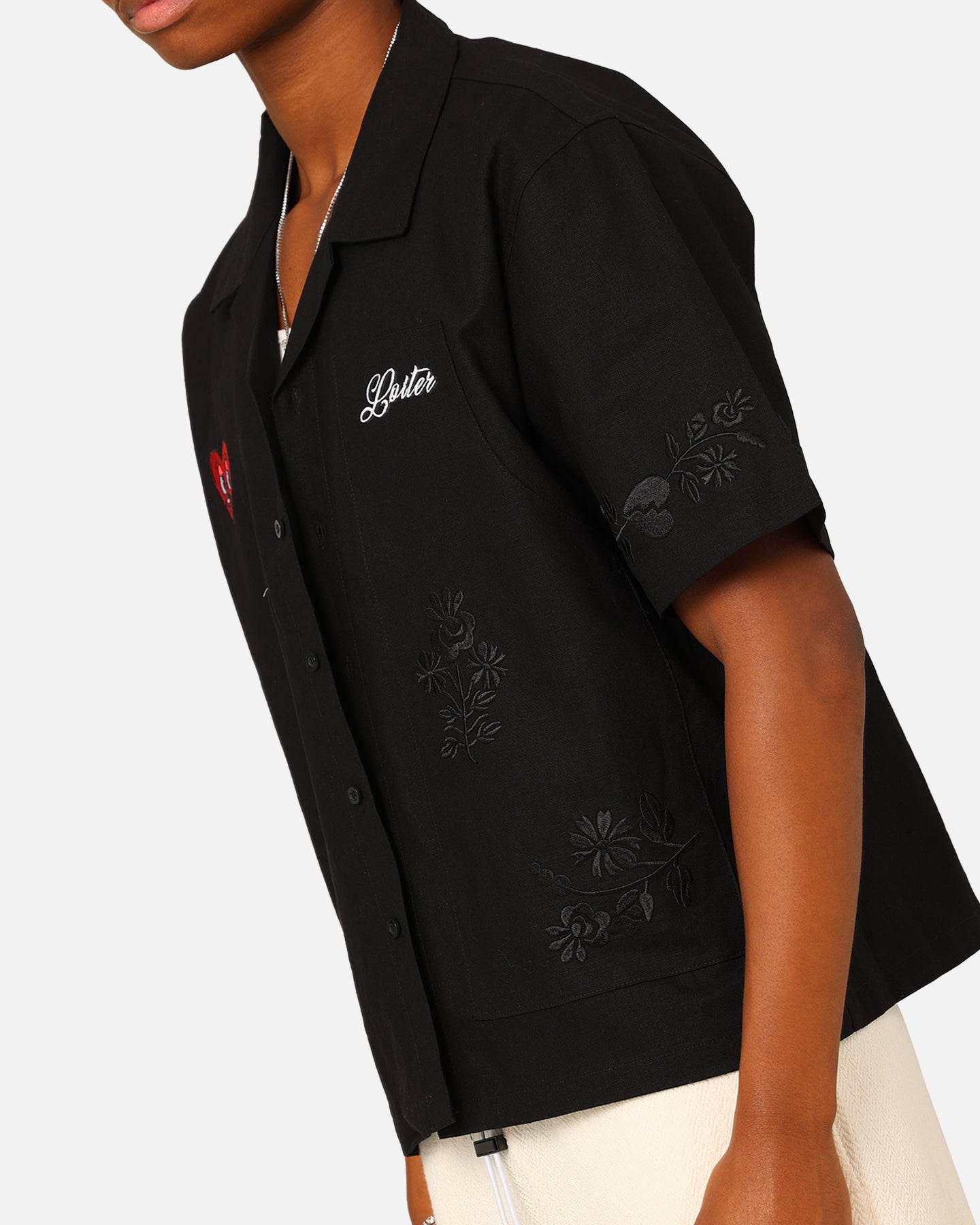 Loiter Oasis Embroidered Button Up Shirt Black