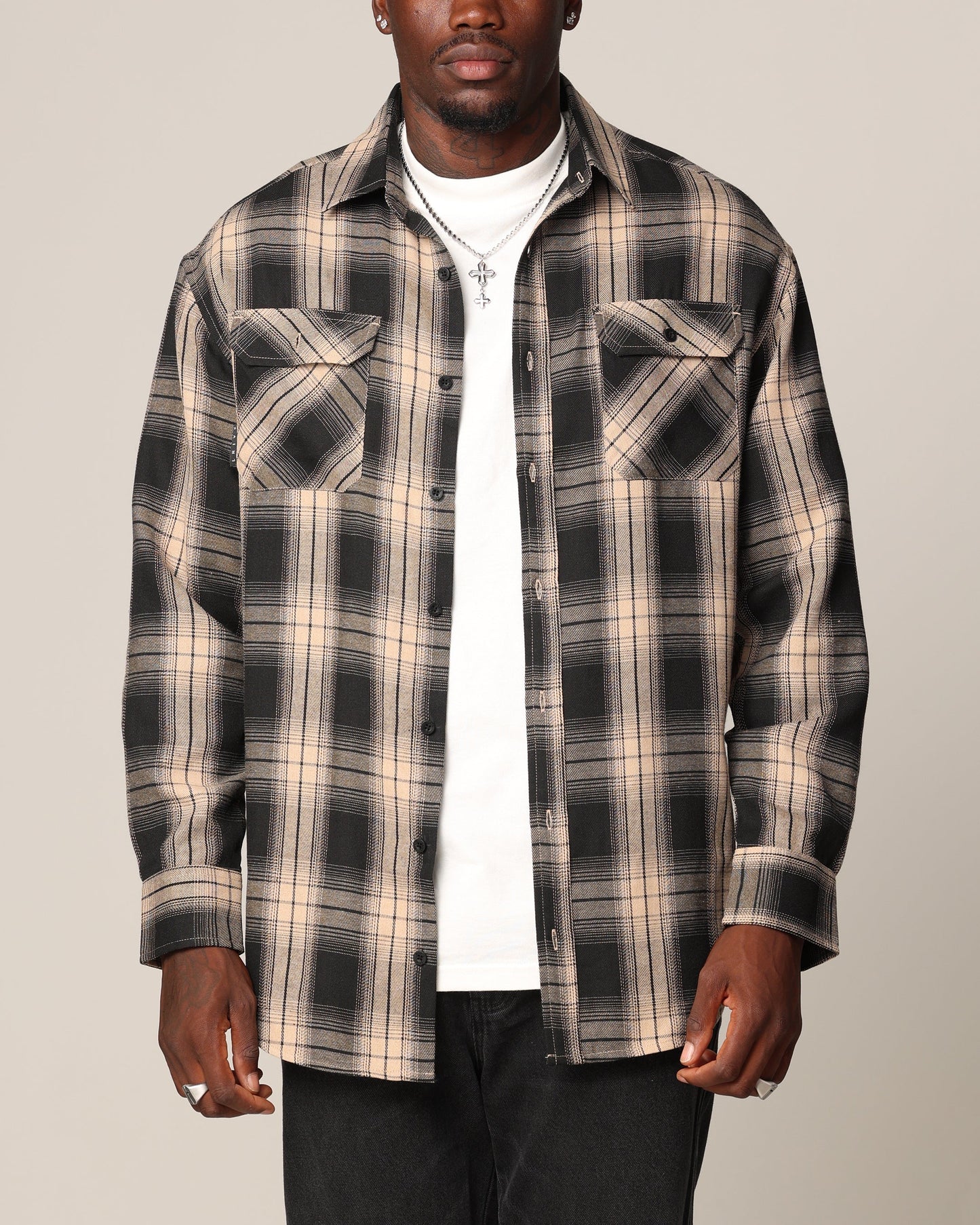 Saint Morta Icon Flannel Shirt Tan/Black