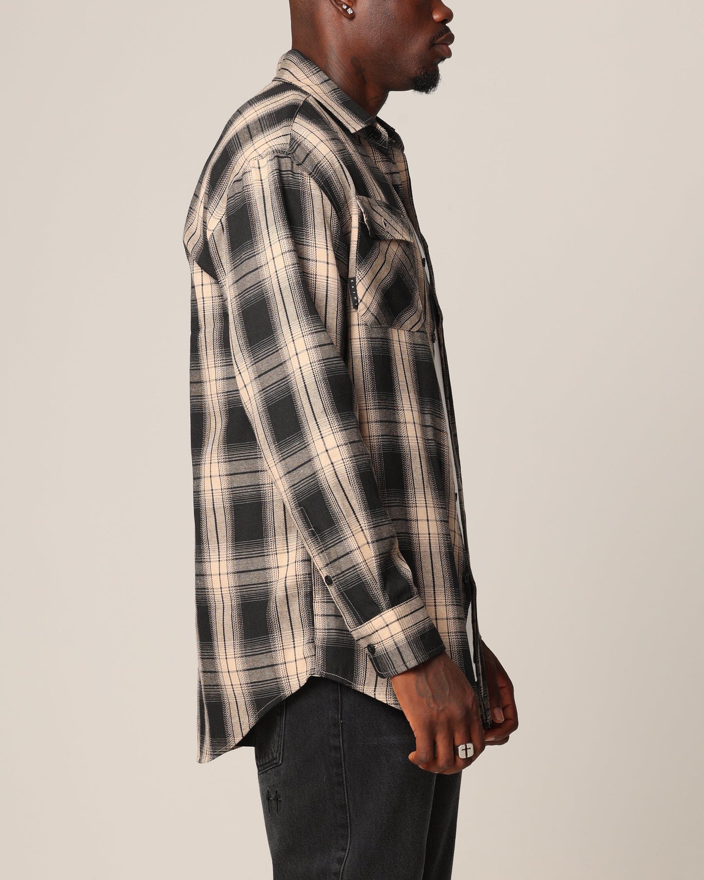 Saint Morta Icon Flannel Shirt Tan/Black