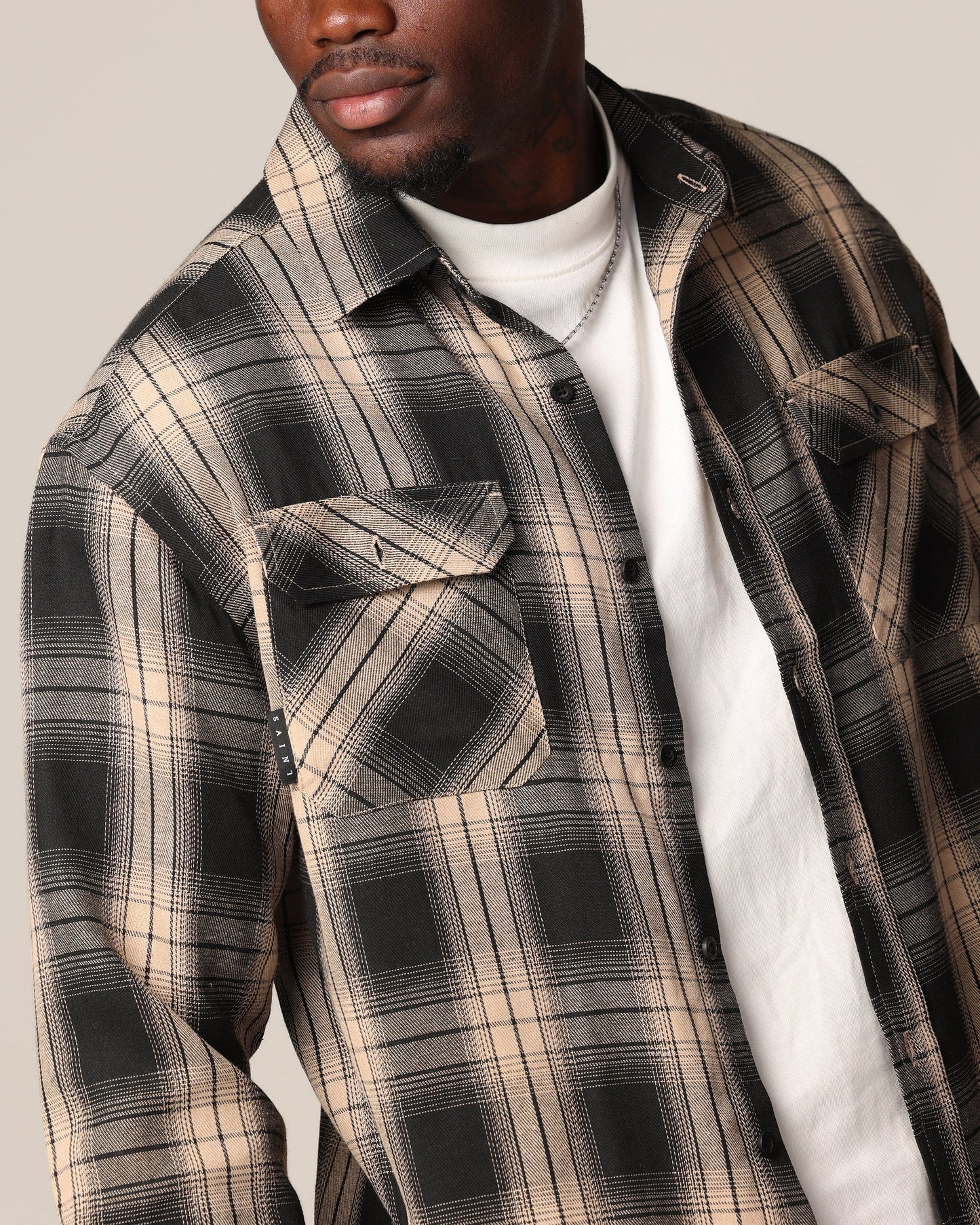 Saint Morta Icon Flannel Shirt Tan/Black