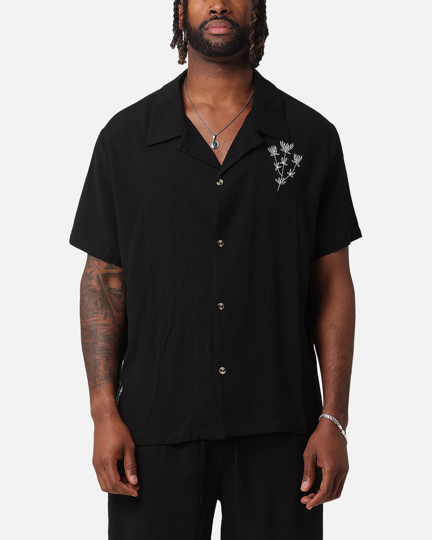 XXIII Desert Flower Linen Button Up Shirt Black