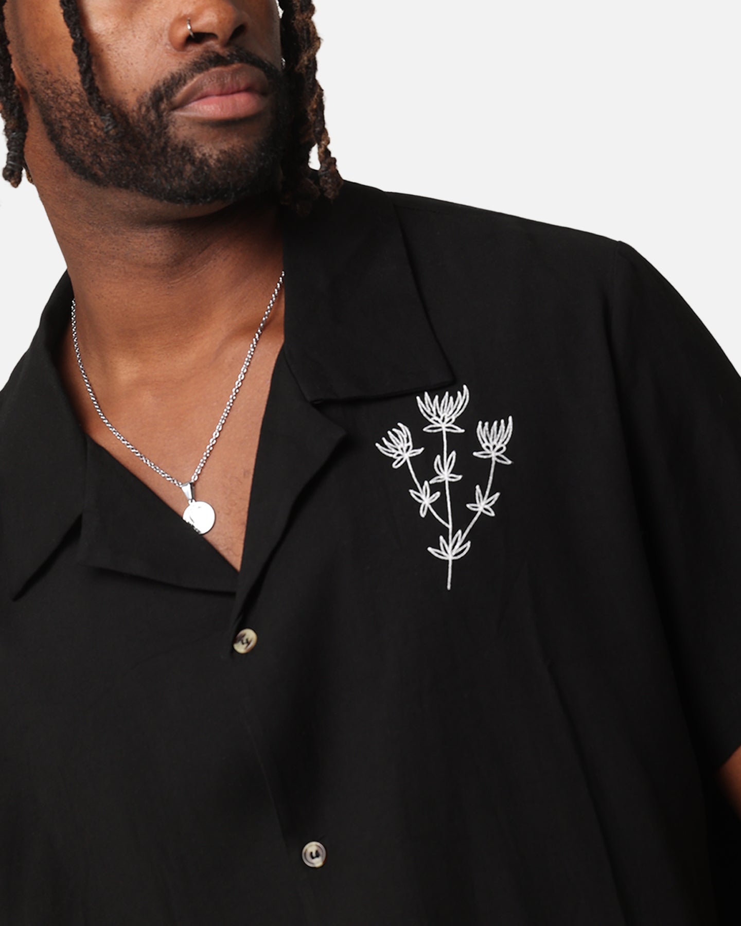 XXIII Desert Flower Linen Button Up Shirt Black