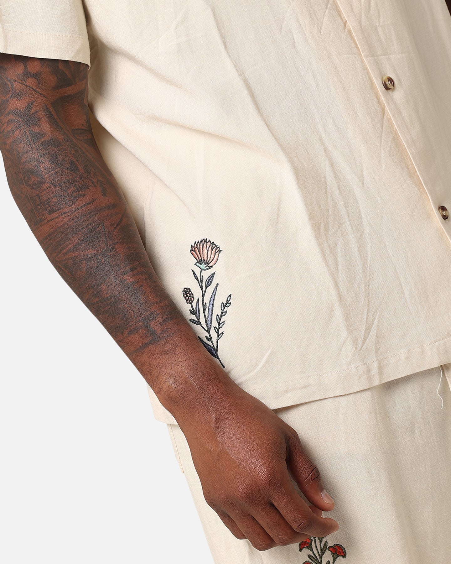 XXIII Desert Flower Linen Button Up Shirt Off White
