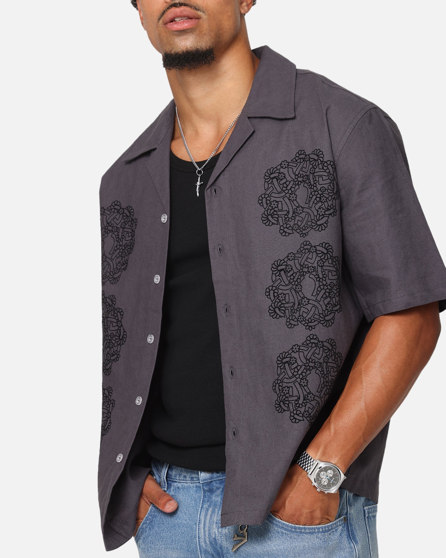 Saint Morta Gardenia Button Up Shirt Black Shadow