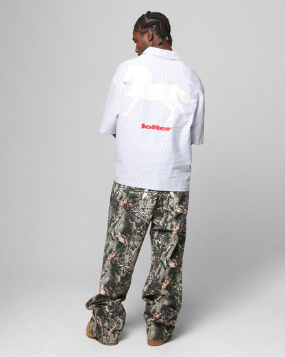 Loiter Rodeo Quarter Zip Up Shirt Blue Pin Stripe