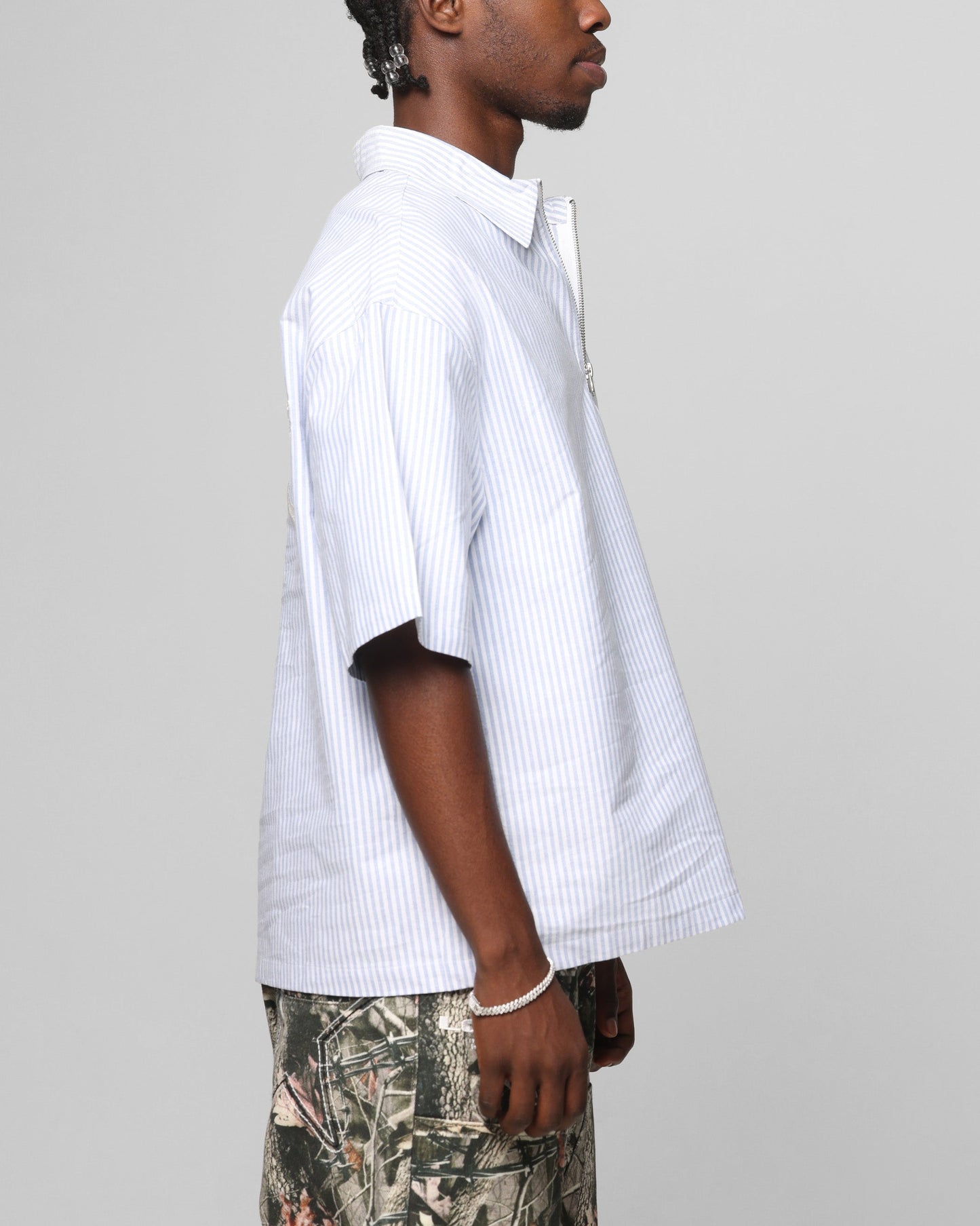 Loiter Rodeo Quarter Zip Up Shirt Blue Pin Stripe