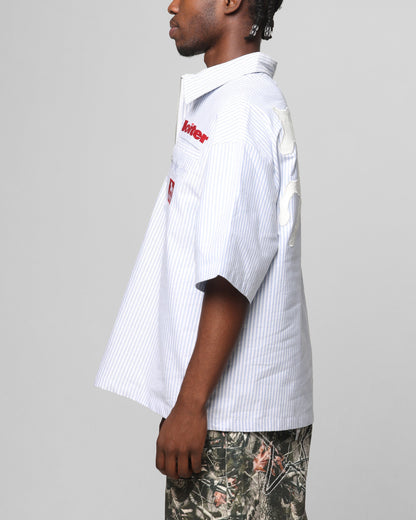 Loiter Rodeo Quarter Zip Up Shirt Blue Pin Stripe