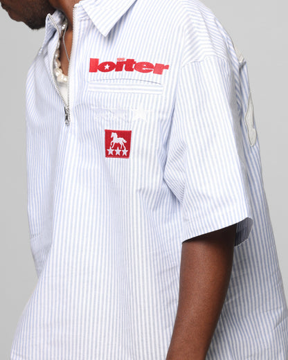Loiter Rodeo Quarter Zip Up Shirt Blue Pin Stripe