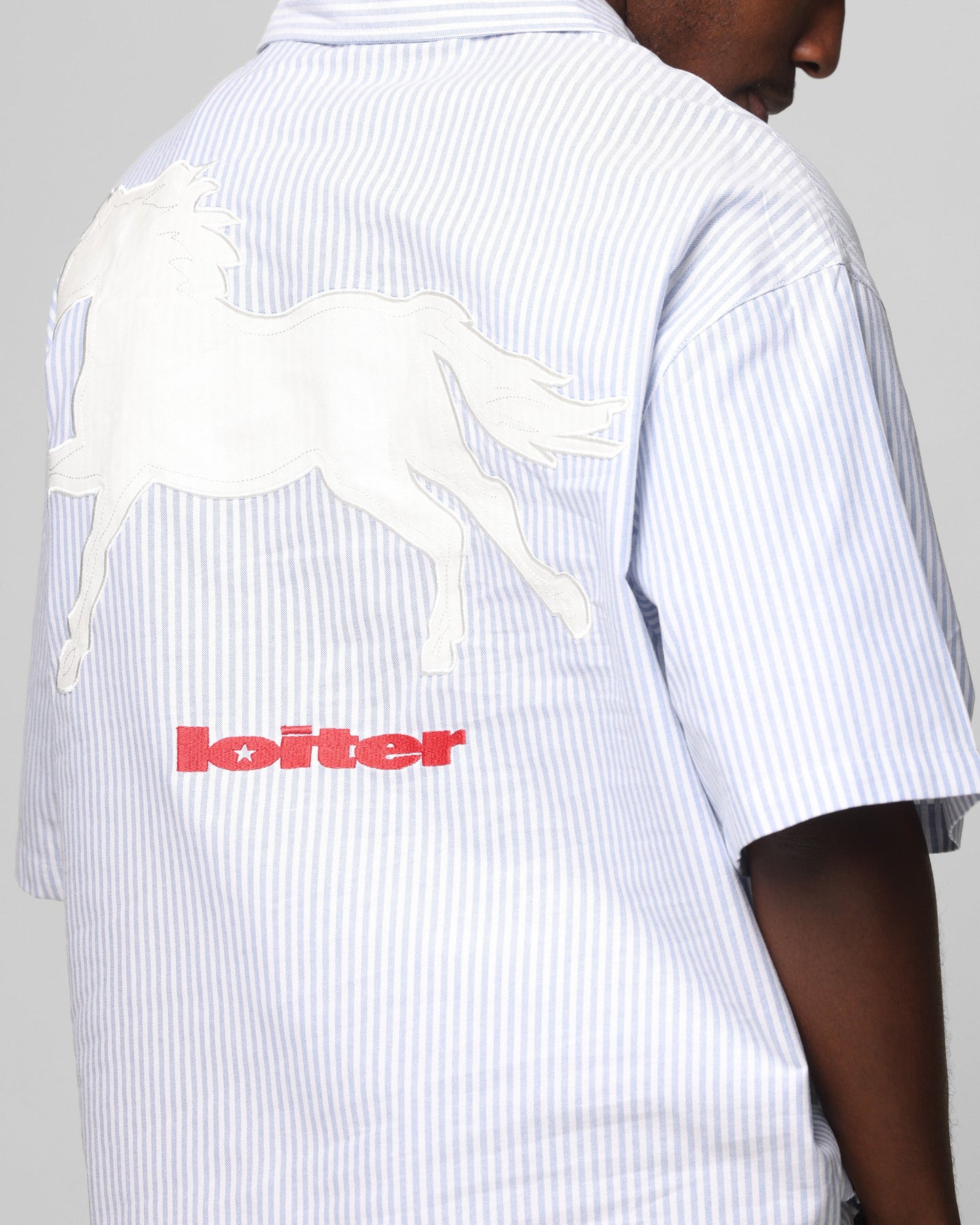 Loiter Rodeo Quarter Zip Up Shirt Blue Pin Stripe