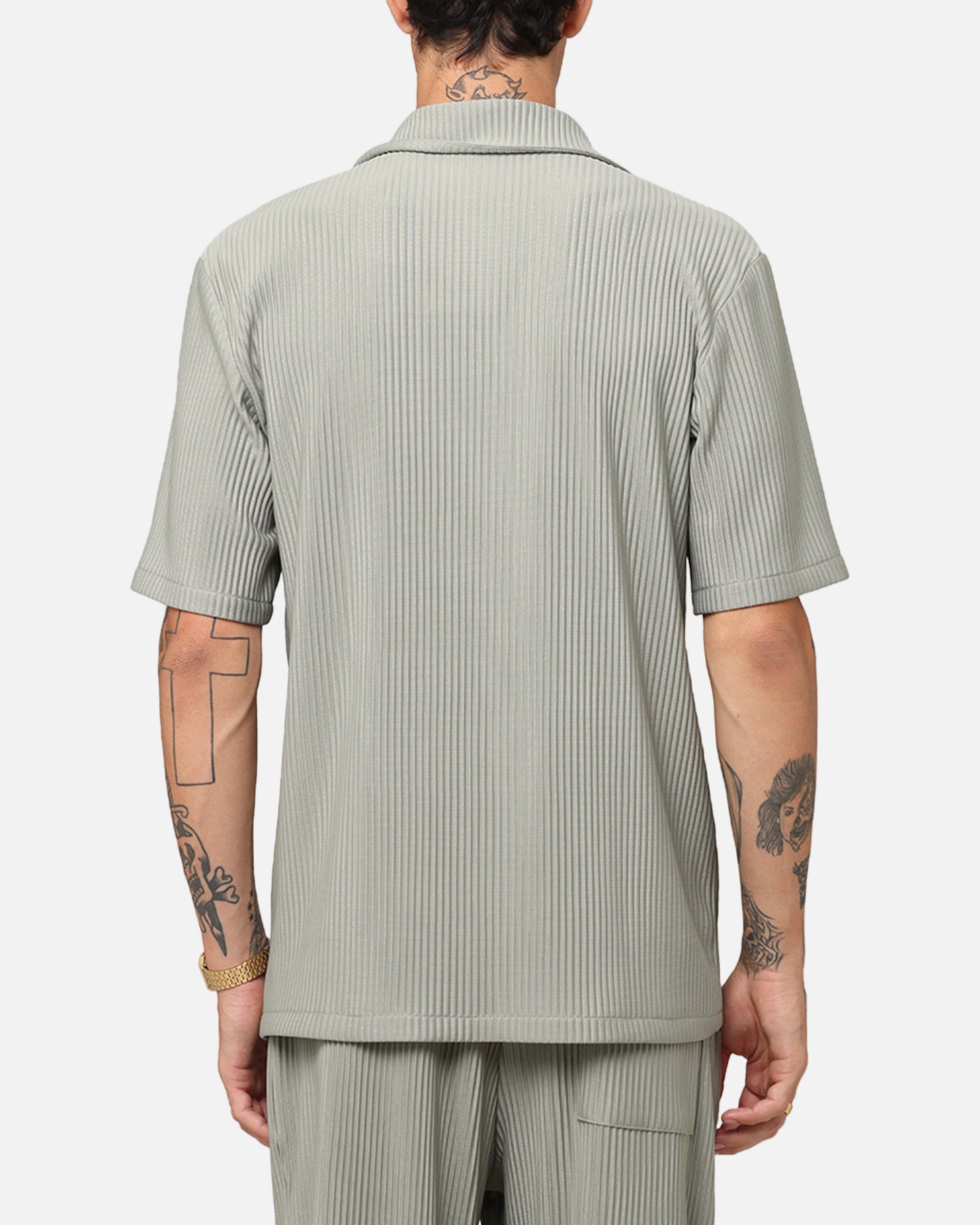 XXIII Pleated Button Up Shirt Olive