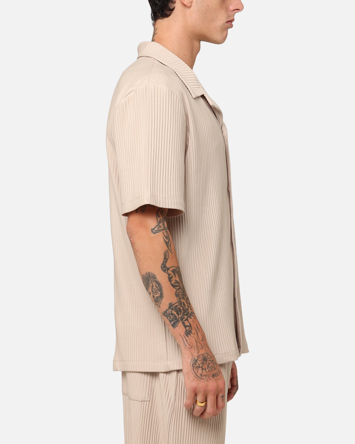 XXIII Pleated Button Up Shirt Tan