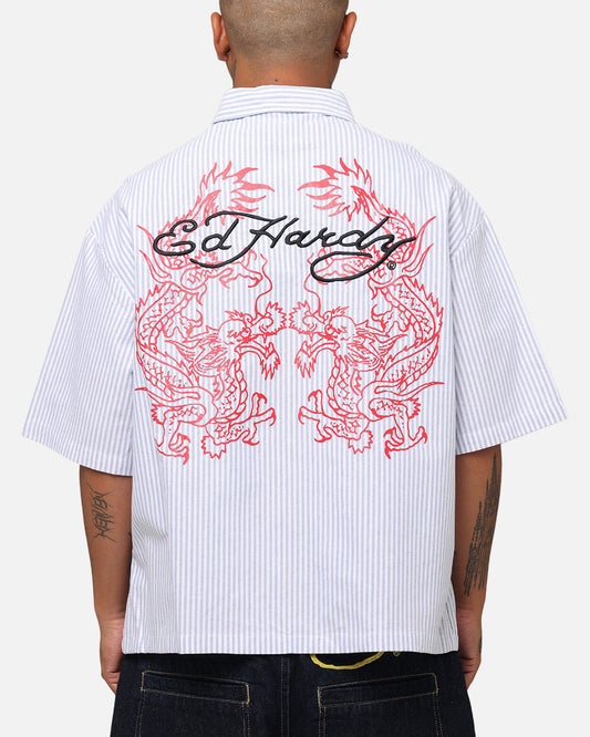 Ed Hardy Dragon Zip Shirt Blue Pin Stripe