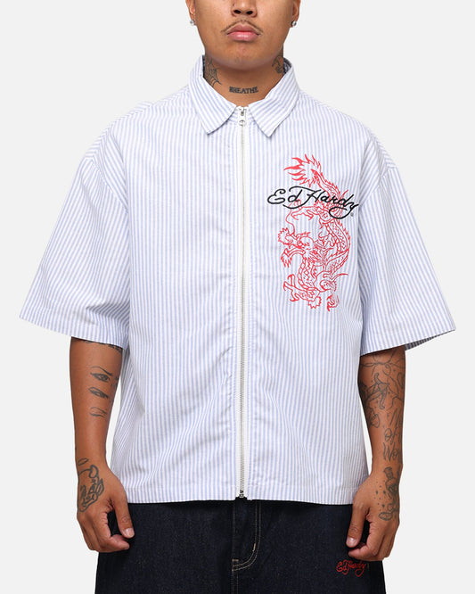 Ed Hardy Dragon Zip Shirt Blue Pin Stripe