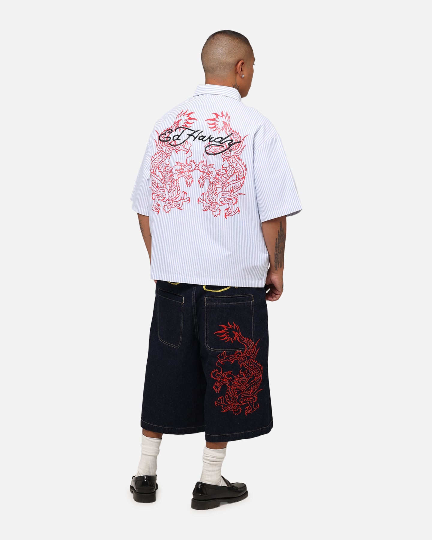 Ed Hardy Dragon Zip Shirt Blue Pin Stripe