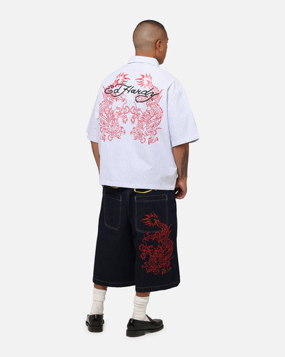 Ed Hardy Dragon Zip Shirt Blue Pin Stripe