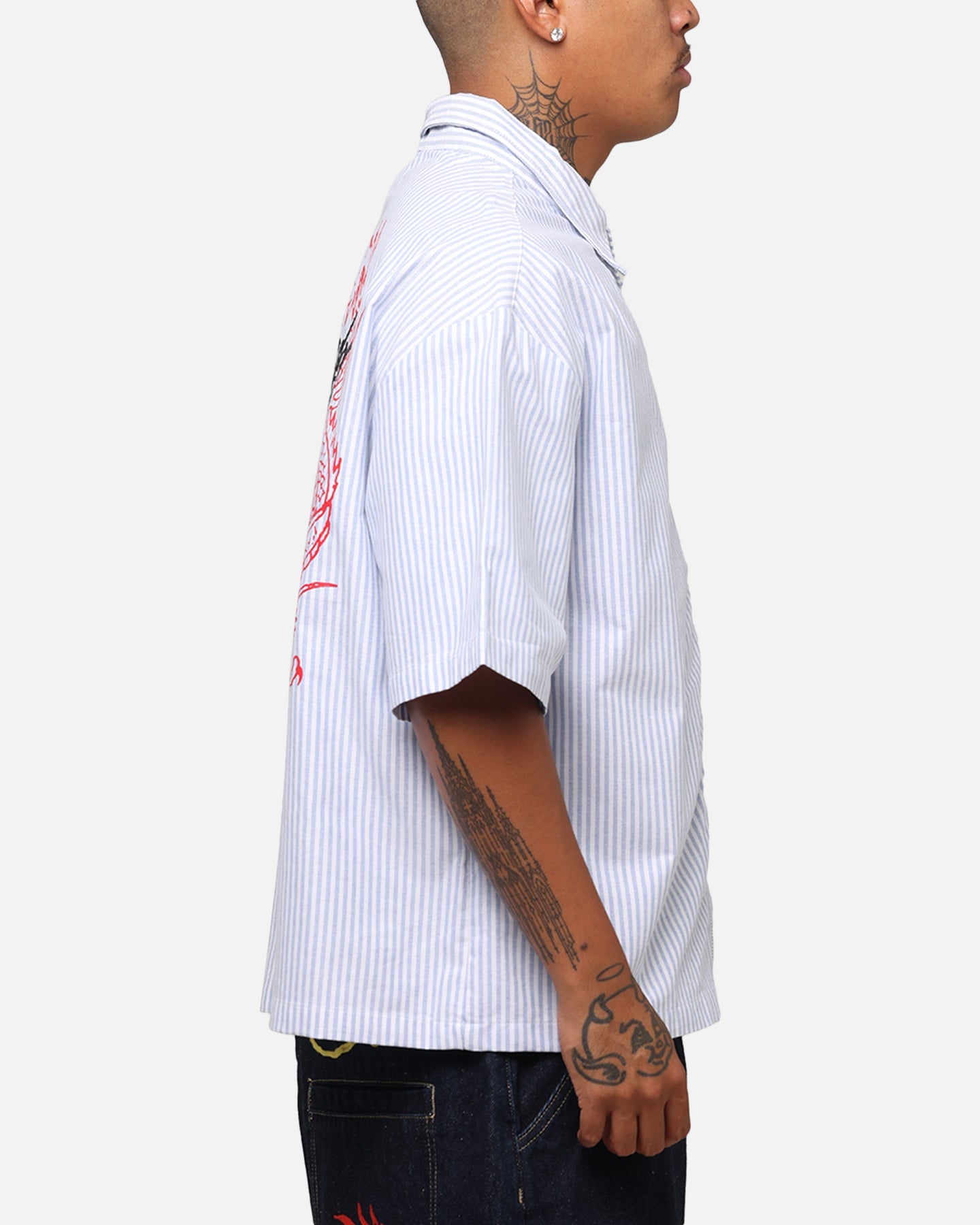 Ed Hardy Dragon Zip Shirt Blue Pin Stripe