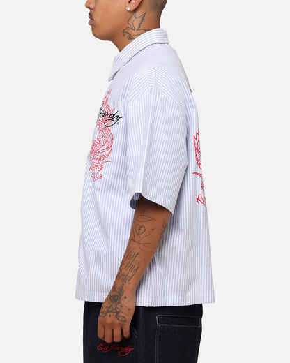 Ed Hardy Dragon Zip Shirt Blue Pin Stripe
