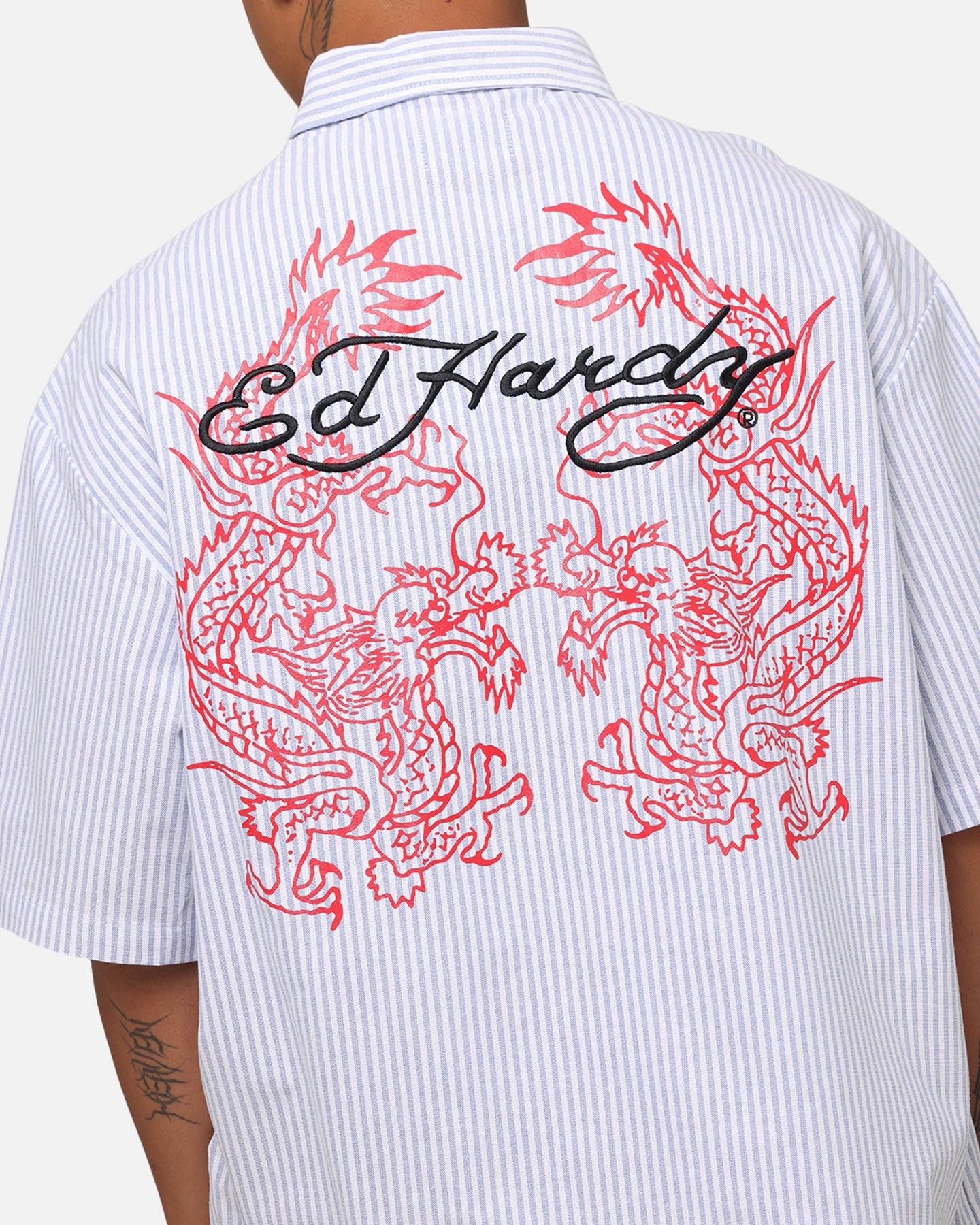 Ed Hardy Dragon Zip Shirt Blue Pin Stripe